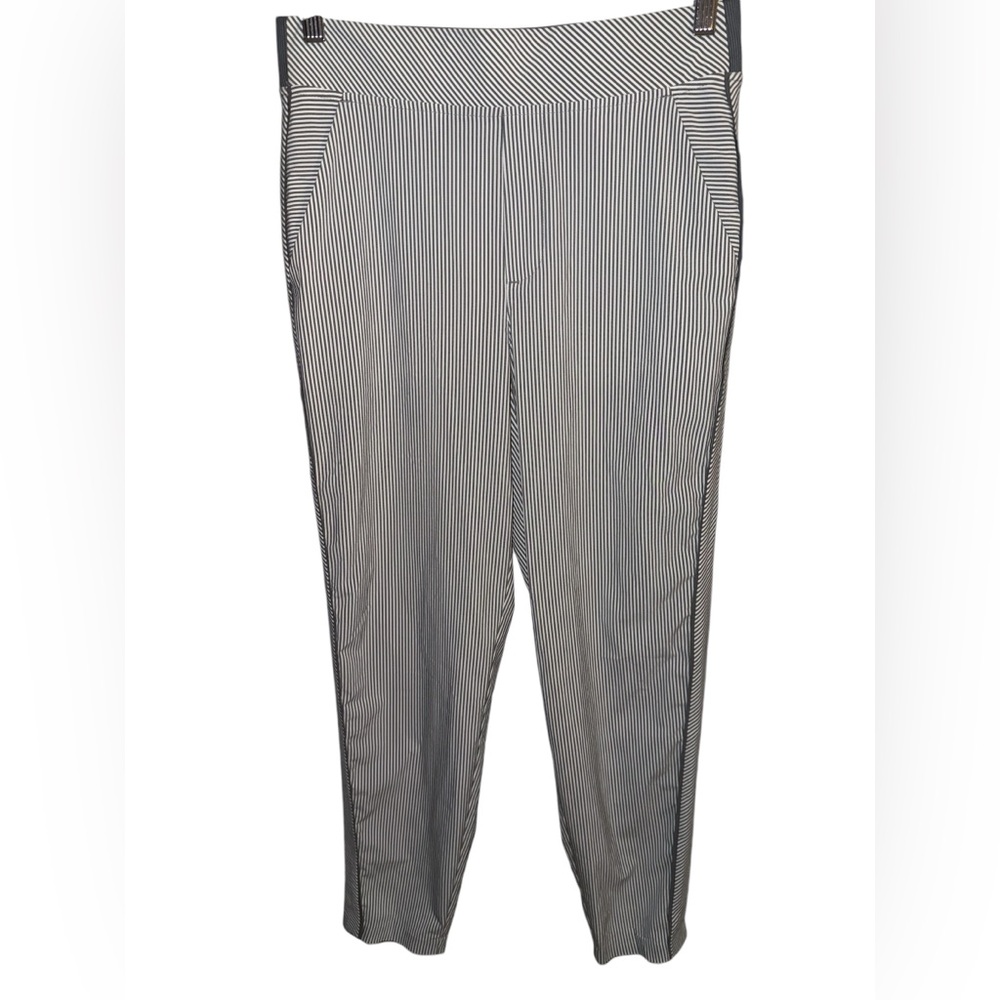 Athleta Brooklyn Textured Ankle Pant Size 6 vertical stripes white gray - Picture 3 of 14